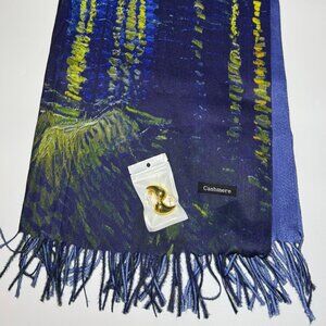 Cashmere Art Scarf Van Gogh Starry Night Wrap Large 70x30 + Earrings Gift Set